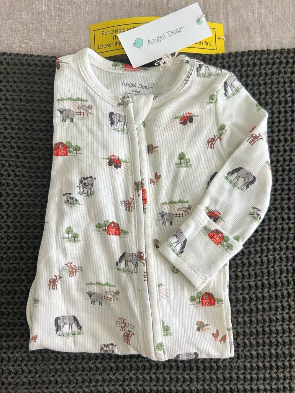 NWT Angel Dear farm print ribbed footie pajamas